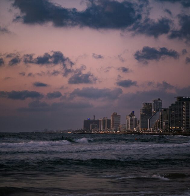 a view of a city from the ocean