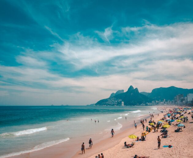 group of people sunbathing on beach