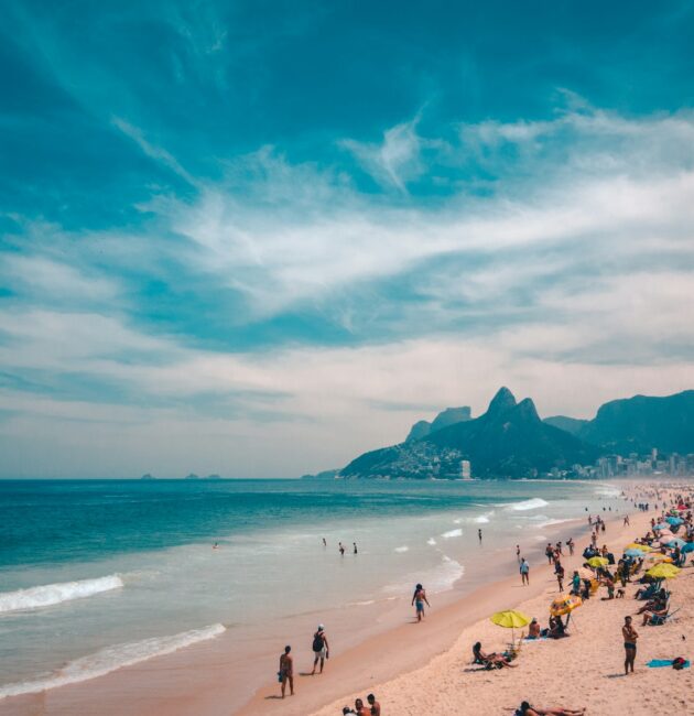 group of people sunbathing on beach